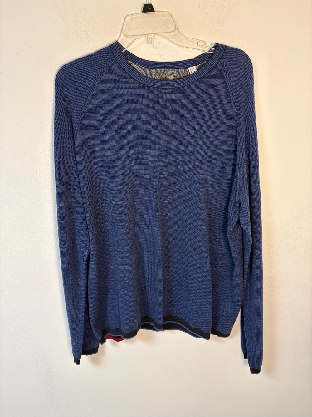 Robert Graham Men's Blue Crewneck Long-Sleeve Knit Wool Blend Sweater 2XL